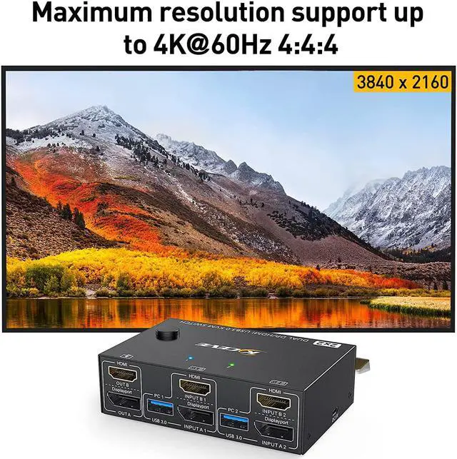 Alt view image 5 of 7 - USB 3.0 Dual Monitor KVM Switch Displayport+ HDMI 4K@60Hz,2K@120Hz,HDMI DP Extended Display Switcher for 2 Computers Share 2 Monitors and 4 USB 3.0 Ports,Wired Remote and 4 Cables Included