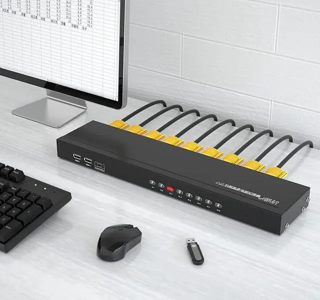 Alt view image 2 of 7 - VGA KVM 8 Port, USB VGA Rackmount KVM + 8 KVM Cables + 4 USB Hubs + Wired Desktop Selector + Rack Mount Ears