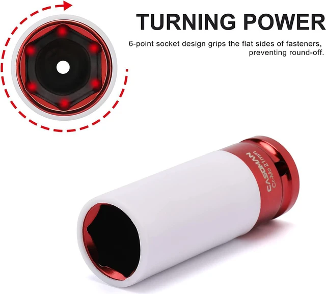 Alt view image 3 of 6 - CASOMAN 1/2- Inch Drive Wheel Protector Impact Socket, 1/2" Thin Wall Deep Impact Socket Set Plastic Sleeve Lug Nut, 4 Pieces Set, 6 Point,Metric, CR-MO, 17mm,19mm,21mm,22mm