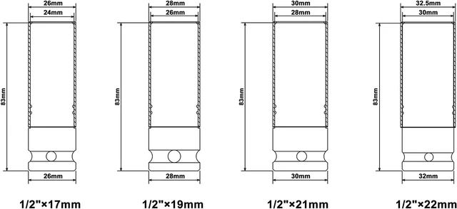 Alt view image 5 of 6 - CASOMAN 1/2- Inch Drive Wheel Protector Impact Socket, 1/2" Thin Wall Deep Impact Socket Set Plastic Sleeve Lug Nut, 4 Pieces Set, 6 Point,Metric, CR-MO, 17mm,19mm,21mm,22mm