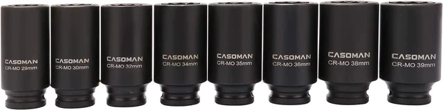 Alt view image 2 of 7 - CASOMAN 1/2-Inch Drive Deep Spindle Axle Nut Impact Socket Set,12 Point, Metric, CR-MO, 29,30 32 34 35,36,38,39mm, 8 Piece 1/2" Heavy Duty Impact Socket Set