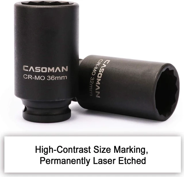 Alt view image 5 of 7 - CASOMAN 1/2-Inch Drive Deep Spindle Axle Nut Impact Socket Set,12 Point, Metric, CR-MO, 29,30 32 34 35,36,38,39mm, 8 Piece 1/2" Heavy Duty Impact Socket Set