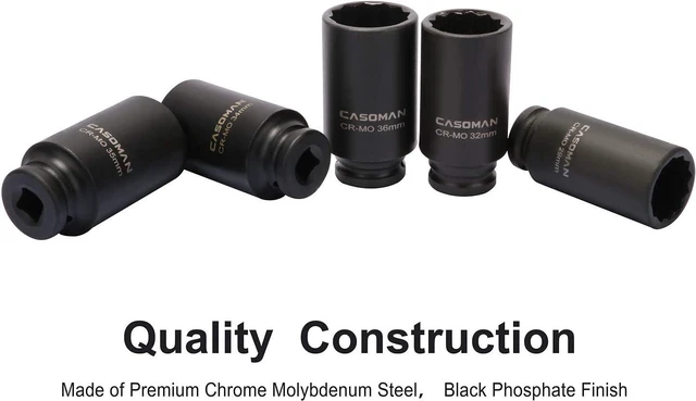 Alt view image 6 of 7 - CASOMAN 1/2-Inch Drive Deep Spindle Axle Nut Impact Socket Set,12 Point, Metric, CR-MO, 29,30 32 34 35,36,38,39mm, 8 Piece 1/2" Heavy Duty Impact Socket Set