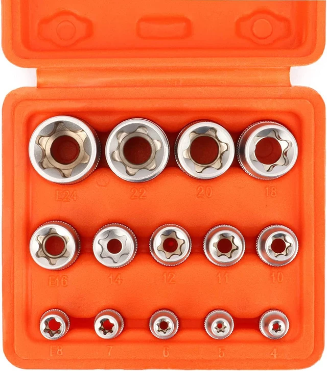 Alt view image 2 of 7 - CASOMAN 14 Pieces Female E-TORX Star Socket Set, Female External Star Socket Set, E4 - E24 Torque Socket Set, 1/4"Dr. 3/8"Dr. 1/2"Dr.
