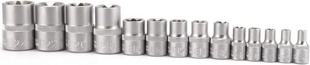 Alt view image 3 of 7 - CASOMAN 14 Pieces Female E-TORX Star Socket Set, Female External Star Socket Set, E4 - E24 Torque Socket Set, 1/4"Dr. 3/8"Dr. 1/2"Dr.