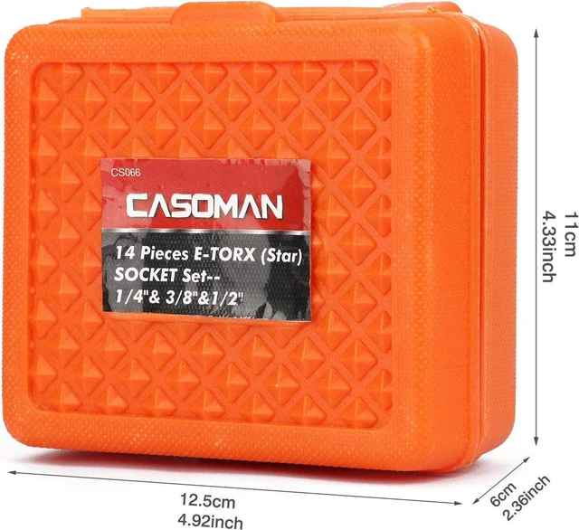 Alt view image 7 of 7 - CASOMAN 14 Pieces Female E-TORX Star Socket Set, Female External Star Socket Set, E4 - E24 Torque Socket Set, 1/4"Dr. 3/8"Dr. 1/2"Dr.