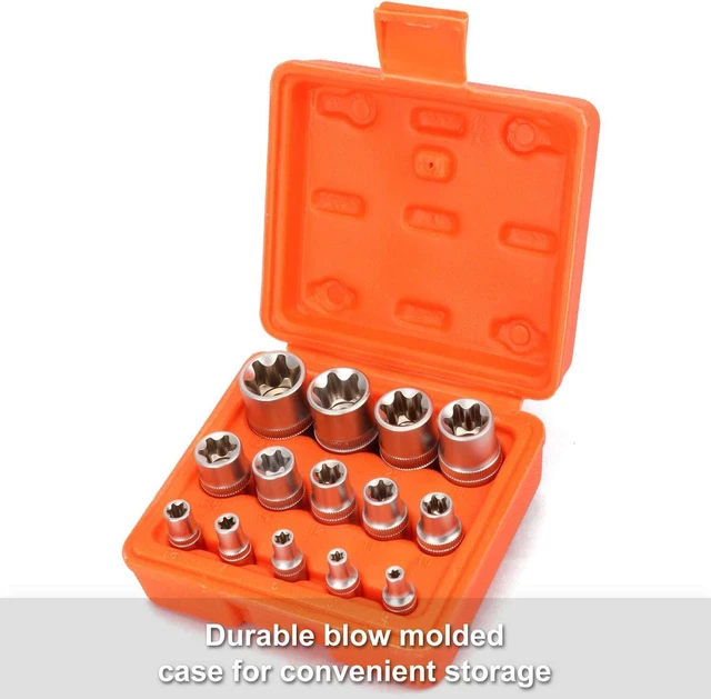 Alt view image 6 of 7 - CASOMAN 14 Pieces Female E-TORX Star Socket Set, Female External Star Socket Set, E4 - E24 Torque Socket Set, 1/4"Dr. 3/8"Dr. 1/2"Dr.