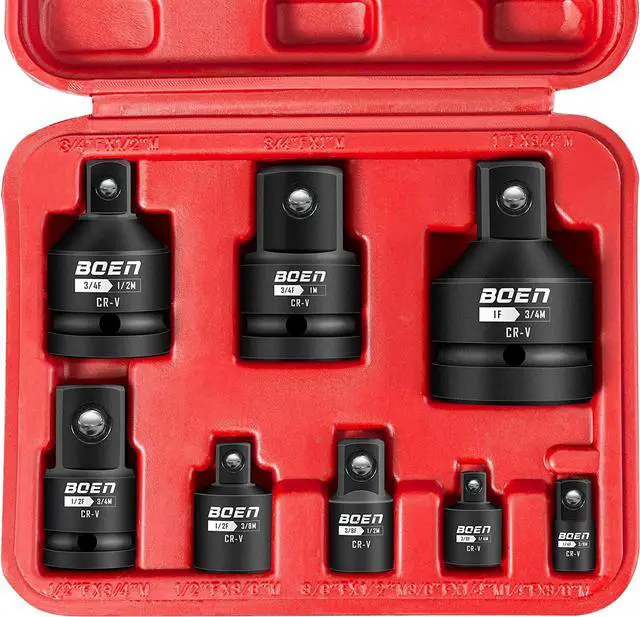 Main image of BOEN 8 Piece Impact Socket Adapter and Reducer Set, 1/4" 3/8" 1/2" 3/4" Drive Socket Adapter Set with Durable Case, Reducer Converter Adapter Set for Impact Driver Conversions (Upgraded)