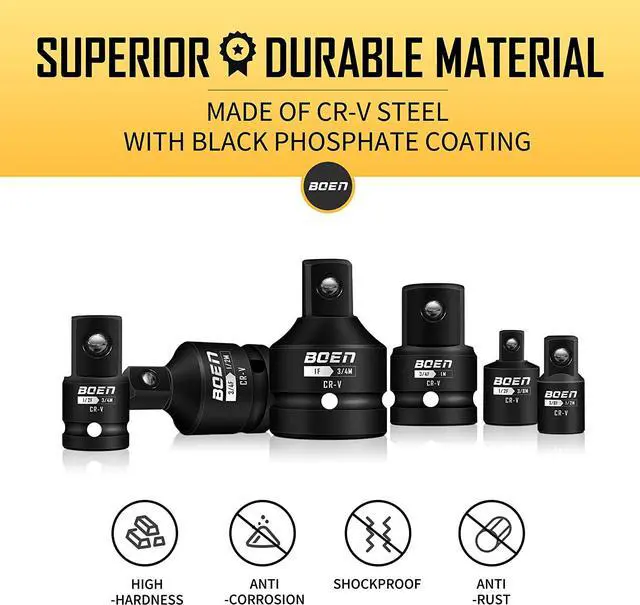 Alt view image 5 of 7 - BOEN 8 Piece Impact Socket Adapter and Reducer Set, 1/4" 3/8" 1/2" 3/4" Drive Socket Adapter Set with Durable Case, Reducer Converter Adapter Set for Impact Driver Conversions (Upgraded)