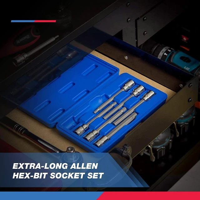 Alt view image 5 of 5 - Neiko 10072A 3/8" Drive Extra Long Allen Hex Bit Socket Set, SAE, 1/8" - 3/8" | S2 & CR-V Steel, 7Piece Set, Clear