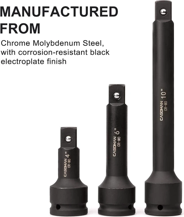 Alt view image 3 of 7 - CASOMAN 3/4 Drive Impact Extension Bar, Cr-Mo Steel,3-Piece Set, 4, 6, 10 ext. bar