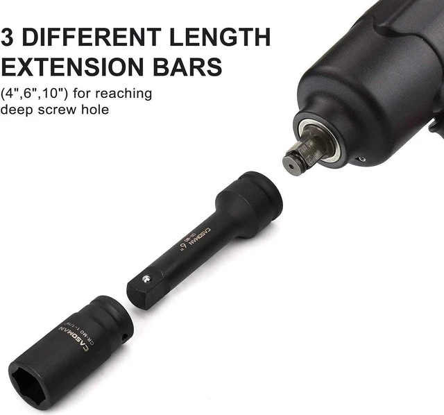 Alt view image 6 of 7 - CASOMAN 3/4 Drive Impact Extension Bar, Cr-Mo Steel,3-Piece Set, 4, 6, 10 ext. bar