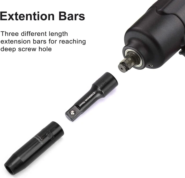 Alt view image 6 of 7 - CASOMAN 9 Pieces Extension Bar Set, 1/4", 3/8" and 1/2" Drive Socket Extension, Premium Chrome Vanadium Steel with Black Phosphate Finish