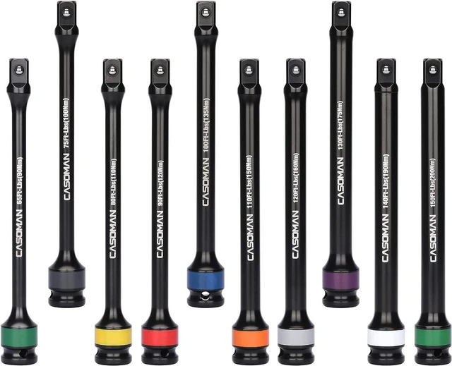 Alt view image 2 of 7 - CASOMAN 10 Piece 1/2" Drive 8 Inch Length Color-Coded Torque Extension Bar Set, 65 to 150 Ft-Lbs (90 to 200 Nm), Torque Extension Tool Set