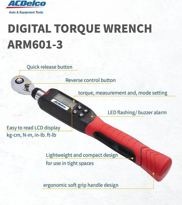 Alt view image 2 of 7 - ARM601-3 3/8 (3.7 to 37 ft-lbs.) Digital Torque Wrench with Buzzer and LED Flash Notification  ISO 6789 Standards with Certificate of Calibration