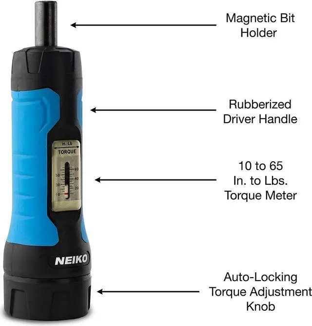 Alt view image 4 of 7 - Neiko 10574A 1/4 Drive Torque Wrench Screwdriver Set | 30 Pieces of S2 Steel Philips, Hex, Slotted, and Torx Bits | 10 to 60 Inch-Pounds Torque Adjustment Range | Firearms Accurizing and Gunsmithing