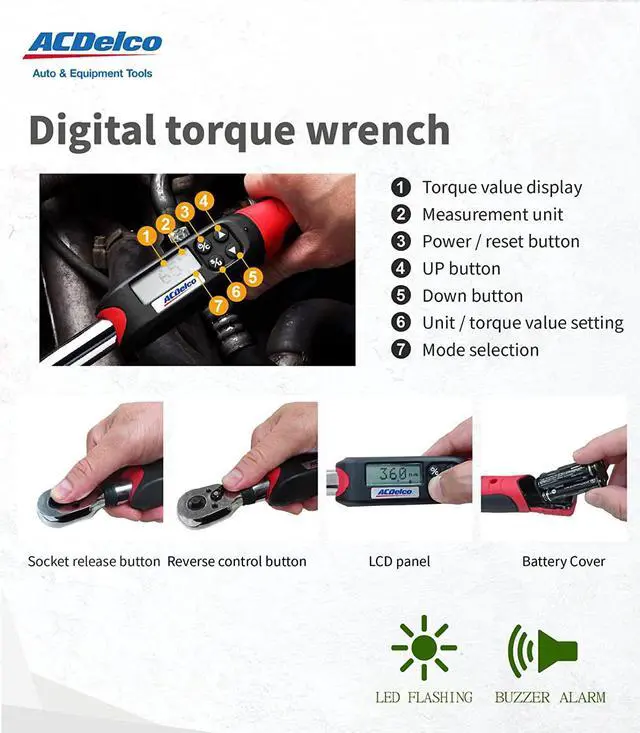 Alt view image 3 of 7 - ARM601-3 3/8 (3.7 to 37 ft-lbs.) Digital Torque Wrench with Buzzer and LED Flash Notification  ISO 6789 Standards with Certificate of Calibration