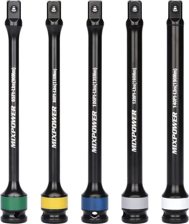 Alt view image 2 of 7 - MIXPOWER 5 Pieces 1/2" Drive Torque Limiting Socket Extension Bars, 8 in Long Color-Tool Kit 65-140 ft/lb Set
