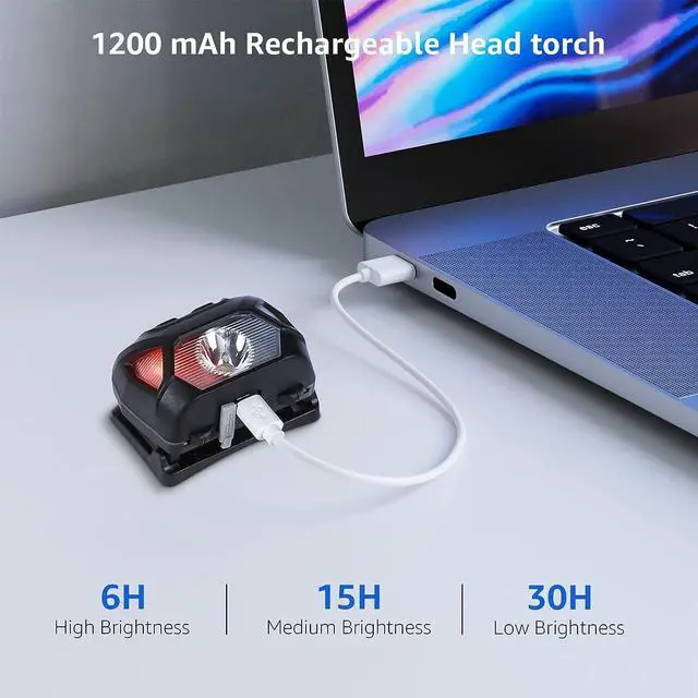 Alt view image 4 of 7 - LE Headlamp Rechargeable, LED Head Lamp with 6 Modes for Camping & Hiking Gear Essentials, IPX4 Waterproof High Lumen Bright Headlight Flashlights with Adjustable Headband, USB Cable Included