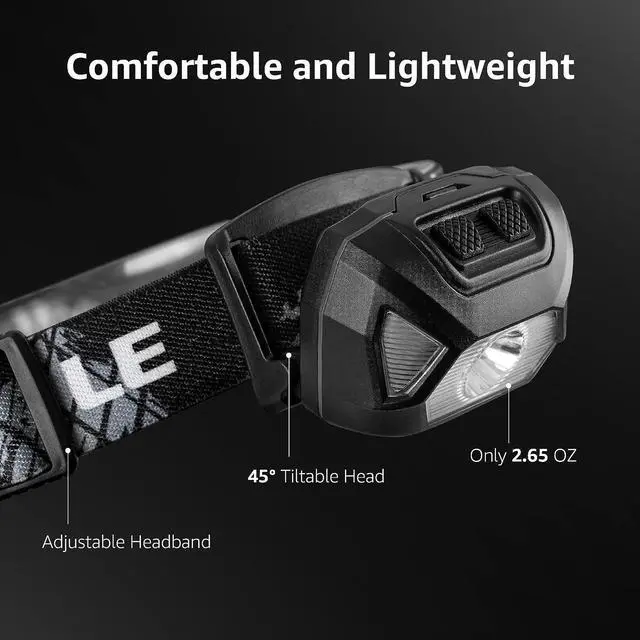 Alt view image 6 of 7 - LE Headlamp Rechargeable, LED Head Lamp with 6 Modes for Camping & Hiking Gear Essentials, IPX4 Waterproof High Lumen Bright Headlight Flashlights with Adjustable Headband, USB Cable Included