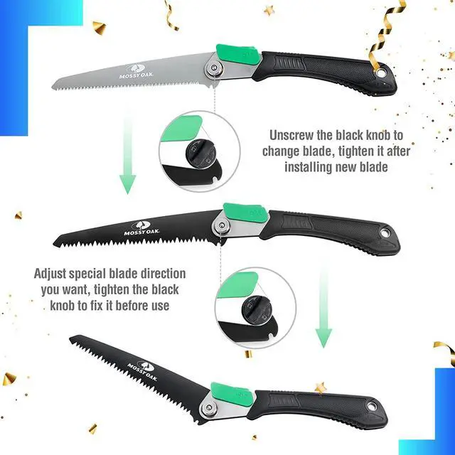 Alt view image 2 of 7 - MOSSY OAK 3 in 1 Folding Saw, Pruning Hand Saw with Wood, Metal and PVC Blade, Camping Saw for Backpacking, Hunting and Bushcraft, Pouch Included