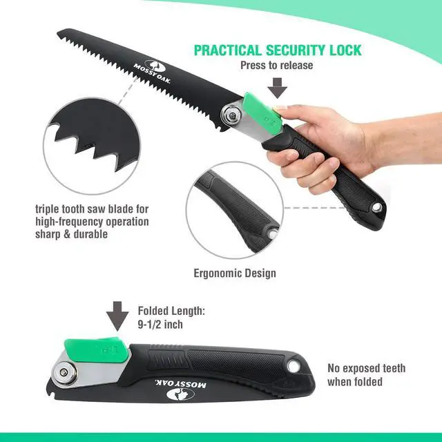 Alt view image 3 of 7 - MOSSY OAK 3 in 1 Folding Saw, Pruning Hand Saw with Wood, Metal and PVC Blade, Camping Saw for Backpacking, Hunting and Bushcraft, Pouch Included