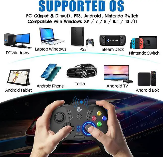 Alt view image 2 of 7 - EasySMX Wireless Gaming Controller for Windows PC/Steam Deck/PS3/Android TV BOX, Dual Vibrate Plug and Play Gamepad Joystick with 4 Customized Keys, Battery Up to 14 Hours, Work for Nintendo Switch