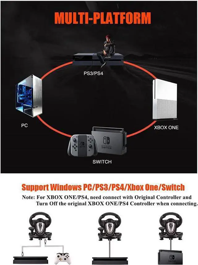 Alt view image 4 of 5 - PXN V3II PC Racing Wheel, YF2009 USB Car Race Gaming Steering Wheel with Pedals for Windows PC/PS3/PS4/Xbox One/Nintendo Switch