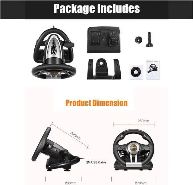 Alt view image 5 of 5 - PXN V3II PC Racing Wheel, YF2009 USB Car Race Gaming Steering Wheel with Pedals for Windows PC/PS3/PS4/Xbox One/Nintendo Switch