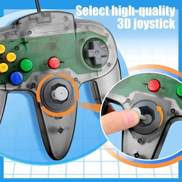 Alt view image 4 of 7 - 2 Pack FISUPER USB N64 Controller, Wired USB Gamepad Joystick for Windows PC MAC Raspberry PI(Clear Black+Clear Blue)