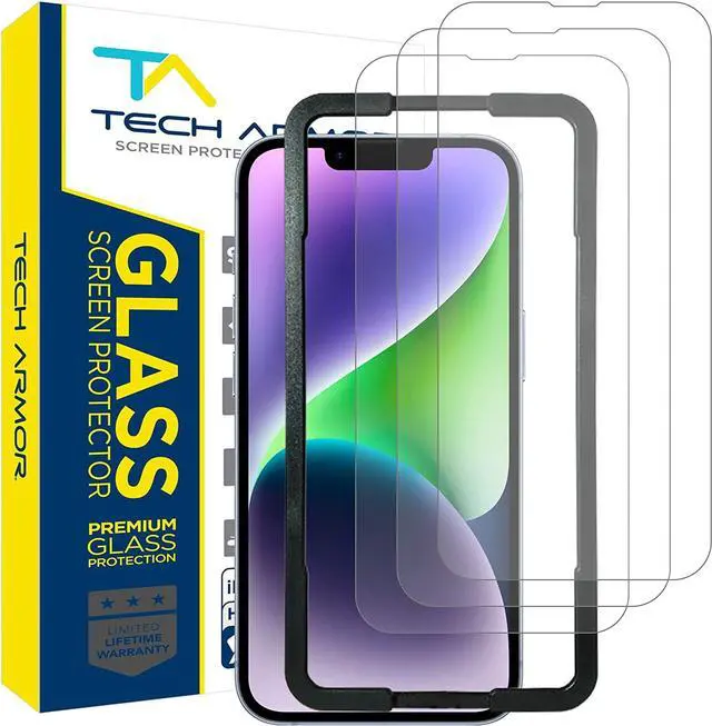 Main image of Tech Armor Ballistic Glass Screen Protector for iPhone 14, iPhone 13 and 13 Pro [6.1 Inch] Display 3 Pack Tempered Glass, Case Friendly