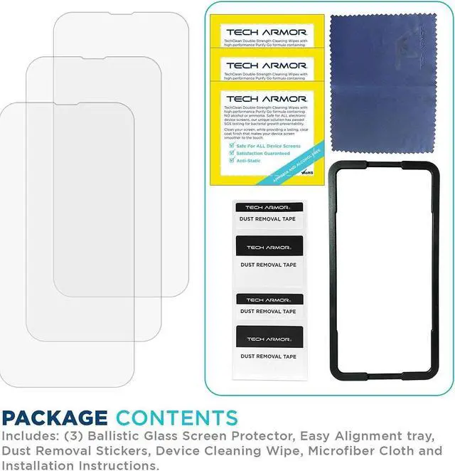 Alt view image 6 of 6 - Tech Armor Ballistic Glass Screen Protector for iPhone 14, iPhone 13 and 13 Pro [6.1 Inch] Display 3 Pack Tempered Glass, Case Friendly