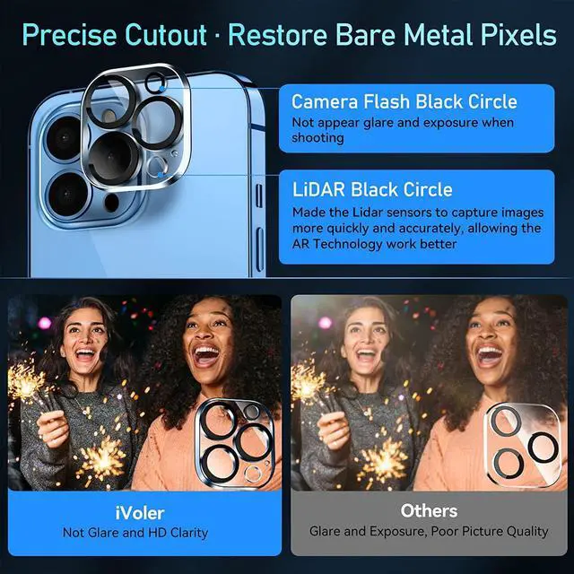 Alt view image 3 of 7 - [4 Pack]iVoler Camera Lens Protector Designed for iPhone 13 Pro Max 6.7/13 Pro 6.1 Screen Protector Tempered Glass[Case Friendly][New version] Scratch-Resistant Easy Installation Clear+Black Circle