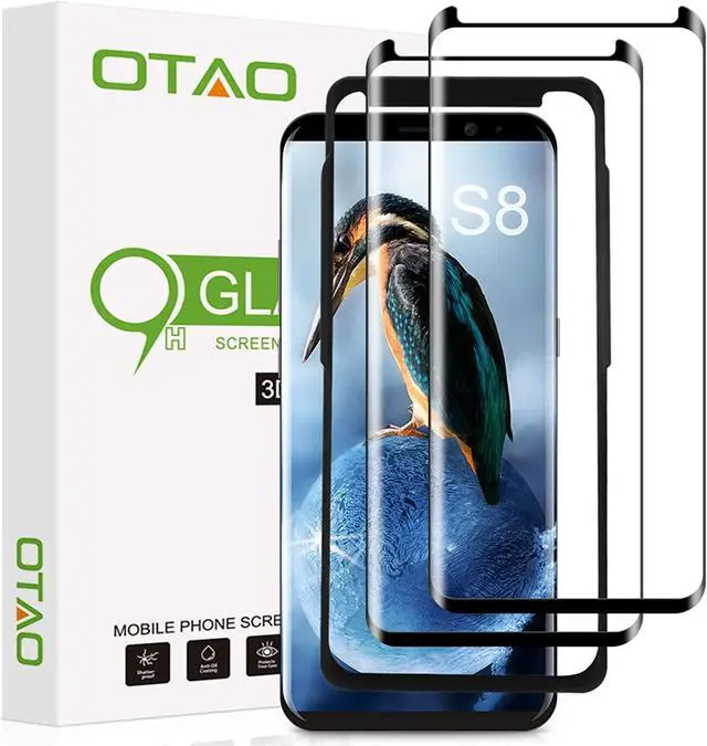 Main image of OTAO Galaxy S8 Screen Protector Tempered Glass (2 Pack), 3D Curved Dot Matrix Glass Screen Protector for Samsung Galaxy S 8 with Installation Tray [Case Friendly]