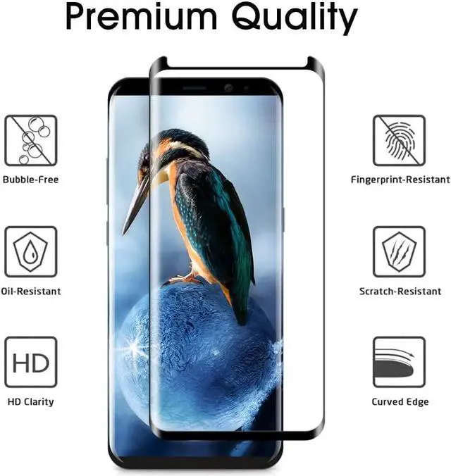 Alt view image 4 of 7 - OTAO Galaxy S8 Screen Protector Tempered Glass (2 Pack), 3D Curved Dot Matrix Glass Screen Protector for Samsung Galaxy S 8 with Installation Tray [Case Friendly]