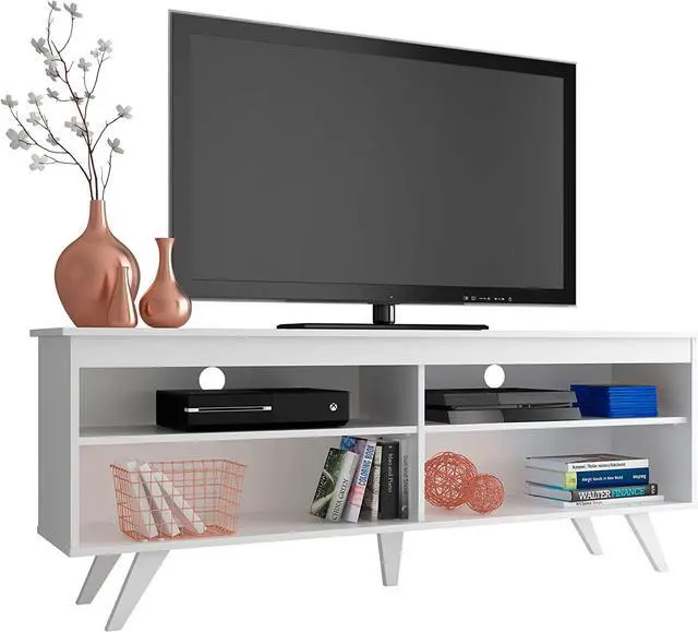Main image of MADESA TV Stand with 4 Shelves and Cable Management, 59 inch TV Table for TVs up to 65 Inches, Wooden Entertainment Center, 23 H x 15" D x 59 L - White