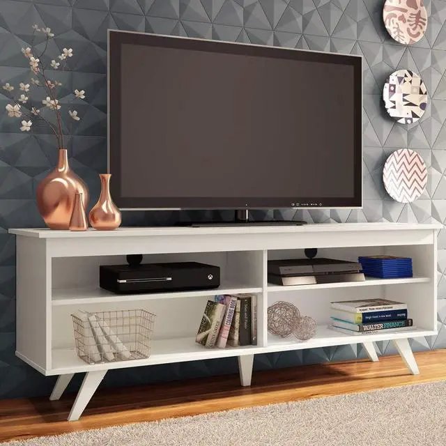 Alt view image 2 of 7 - MADESA TV Stand with 4 Shelves and Cable Management, 59 inch TV Table for TVs up to 65 Inches, Wooden Entertainment Center, 23 H x 15" D x 59 L - White