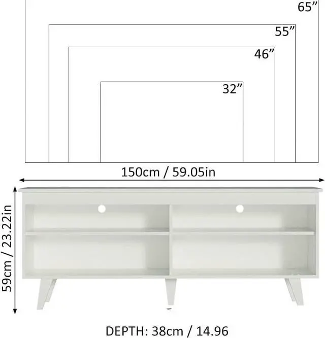 Alt view image 3 of 7 - MADESA TV Stand with 4 Shelves and Cable Management, 59 inch TV Table for TVs up to 65 Inches, Wooden Entertainment Center, 23 H x 15" D x 59 L - White