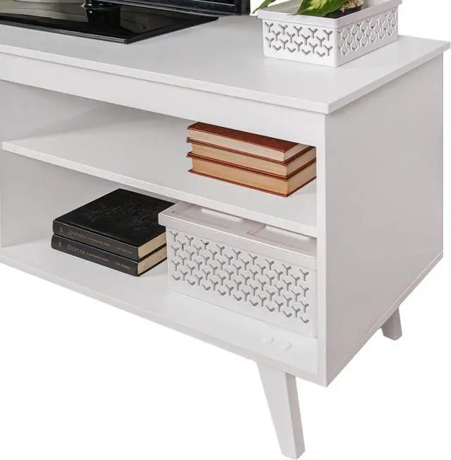 Alt view image 4 of 7 - MADESA TV Stand with 4 Shelves and Cable Management, 59 inch TV Table for TVs up to 65 Inches, Wooden Entertainment Center, 23 H x 15" D x 59 L - White