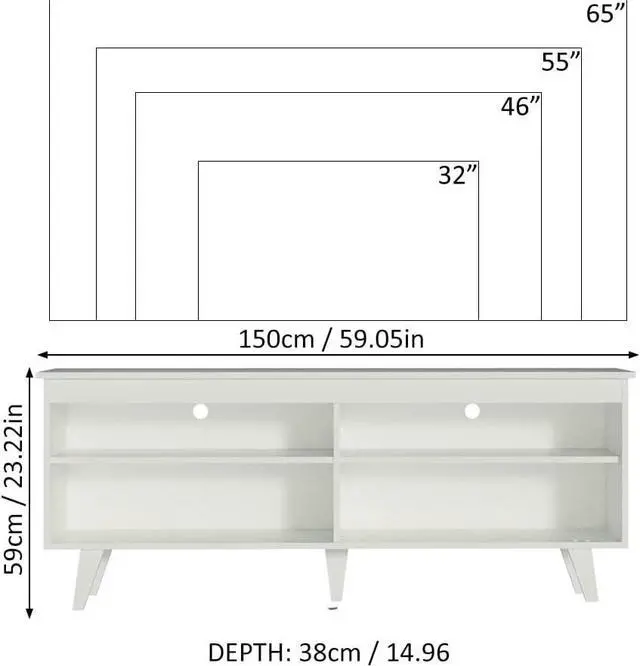 Alt view image 7 of 7 - MADESA TV Stand with 4 Shelves and Cable Management, 59 inch TV Table for TVs up to 65 Inches, Wooden Entertainment Center, 23 H x 15" D x 59 L - White