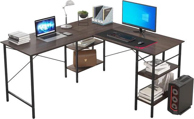  Tbfit L Shaped Desk with Storage Shelves, Reversible Coner,  Office Desk for Small Space,Large Computer Gaming Desk Workstation with  Power Outlet,2 Person Long Writing Study Table(Oak) : Home & Kitchen