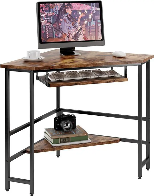 Main image of soges 28.3 inches Small Corner Desk with Storage, Computer Corner Desk with Monitor Stand, Home Office Writing Desk Study Table for Small Space,10CZWKCT01 (Brown)