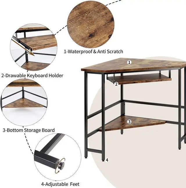 Alt view image 5 of 7 - soges 28.3 inches Small Corner Desk with Storage, Computer Corner Desk with Monitor Stand, Home Office Writing Desk Study Table for Small Space,10CZWKCT01 (Brown)