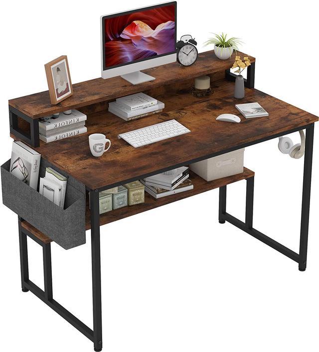 Computer Desk with Bookshelf & Storage Bag Rustic Brown