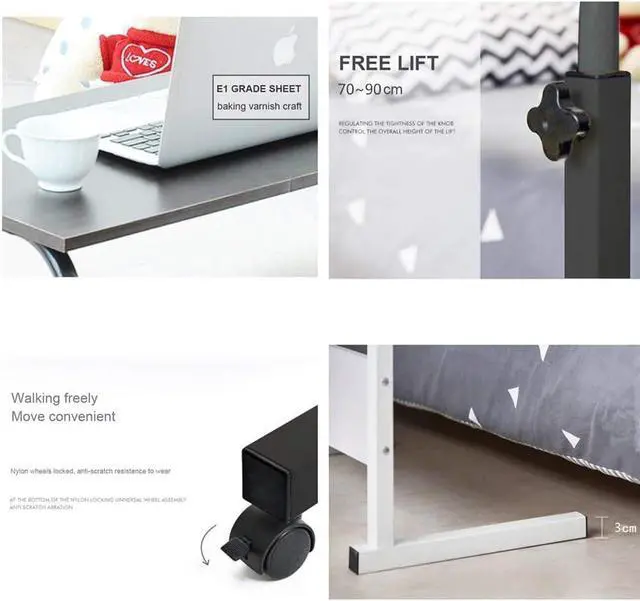 Alt view image 3 of 7 - Duramex (TM) Adjustable Rolling Mobile Table 31.4" Portable Laptop Computer Stand Desk Cart Tray, Black