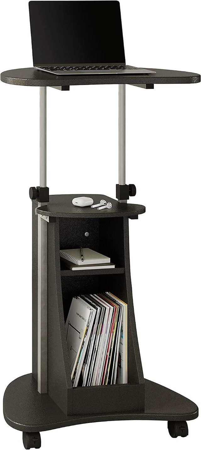 Main image of Adjustable Height Rolling Laptop Cart with Storage, Graphite