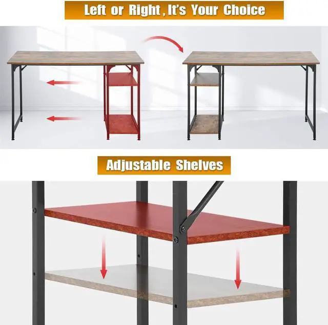 Alt view image 2 of 7 - Computer Desk, 47 Inch Home Office Desk Gaming Desk with Bookshelf Modern Student Kids Desk Study Executive Table Workstation for Small Space, Vintage