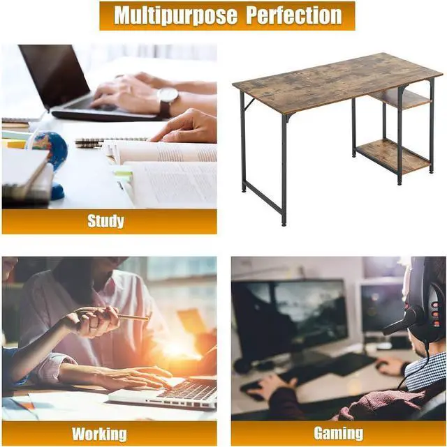 Alt view image 6 of 7 - Computer Desk, 47 Inch Home Office Desk Gaming Desk with Bookshelf Modern Student Kids Desk Study Executive Table Workstation for Small Space, Vintage