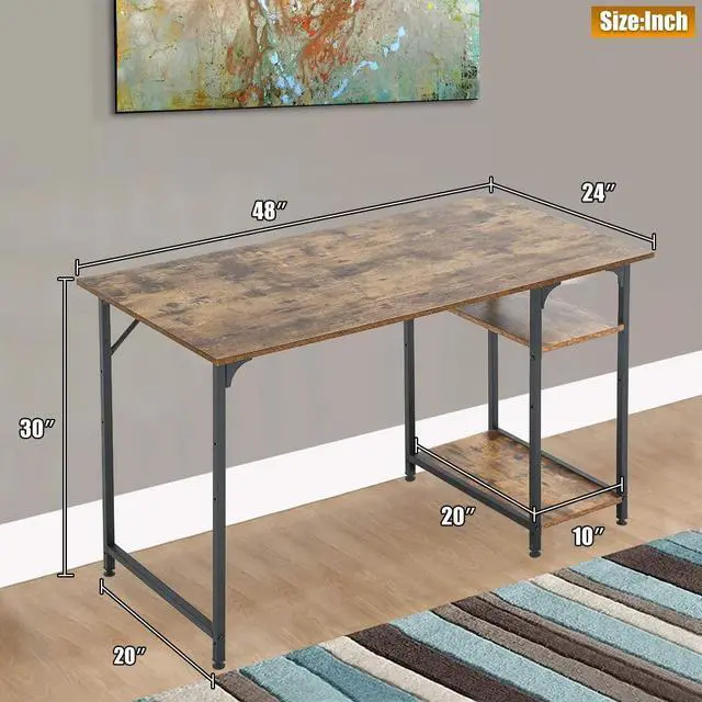 Alt view image 7 of 7 - Computer Desk, 47 Inch Home Office Desk Gaming Desk with Bookshelf Modern Student Kids Desk Study Executive Table Workstation for Small Space, Vintage