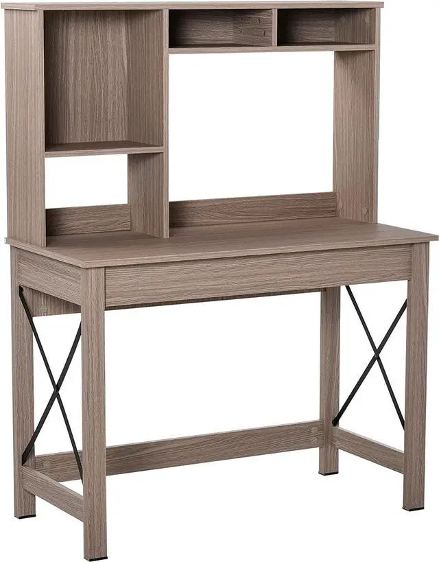 Main image of HOMCOM Computer Desk with Storage, Study Table with Bookshelves for Writing Work Bedroom Home Office Workstation, Brown